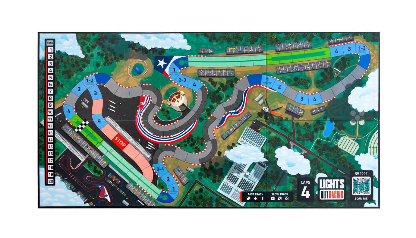 Lights Out Racing | Board Game - Mahtgician Games, LLC | Formula 1 - Formula One - F1 | USA - United States Grand Prix - Circuit of The Americas